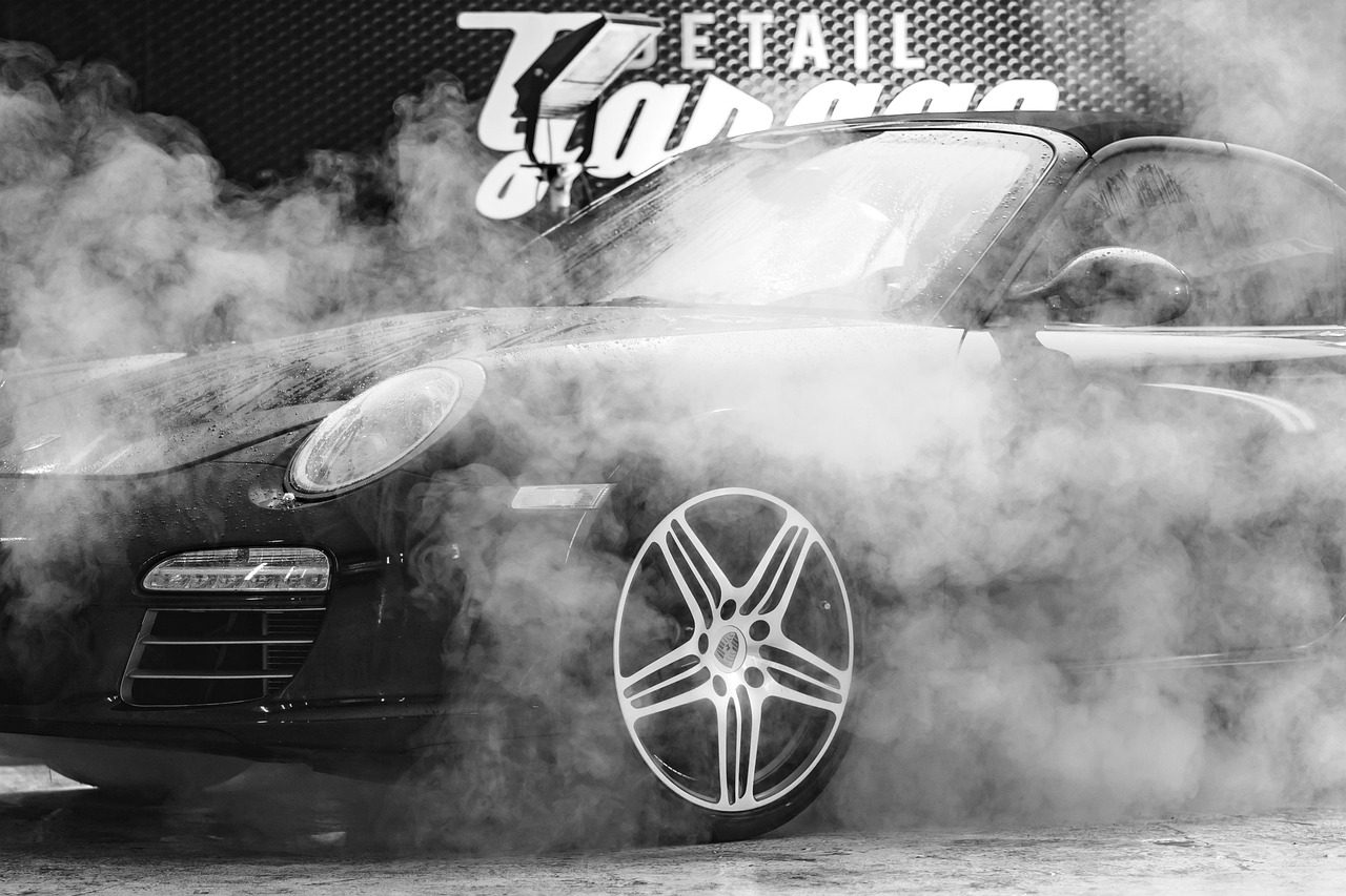 Sports car wheel in atmospheric light